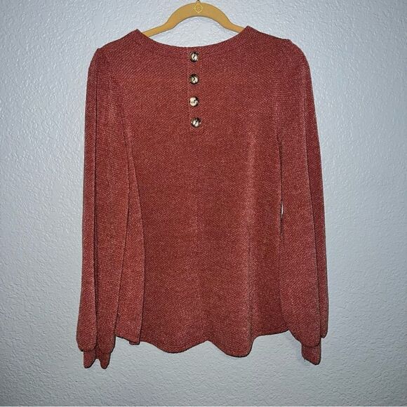 Perfect Peach Womens Crew Neck Balloon Sleeve Knitted Sweater Shirt Medium/Large - Picture 3 of 10